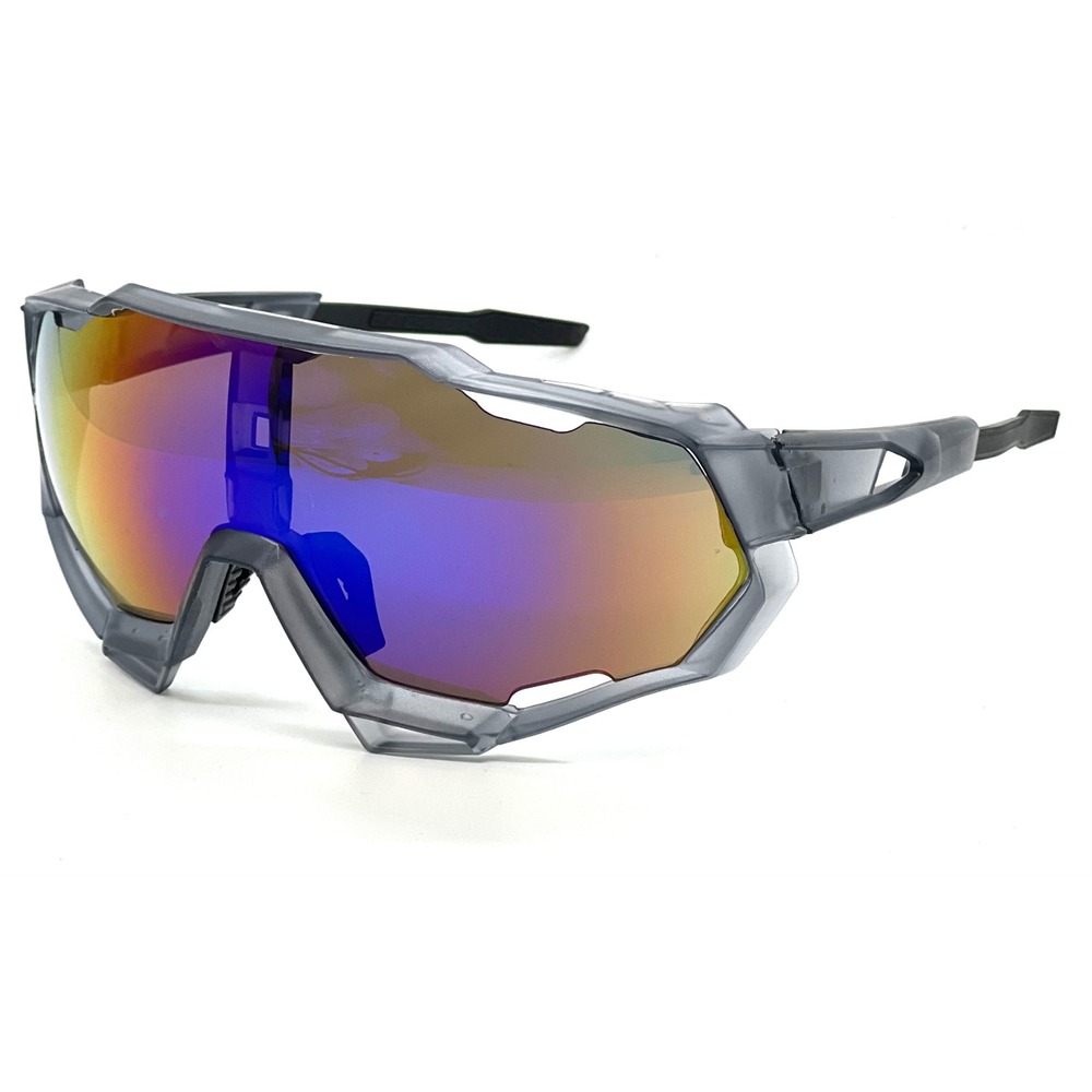 Grey Shield Sunglasses Iridescent Mirror Lens Sport Geometric Cyberpunk Wrap - Picture 5 of 10